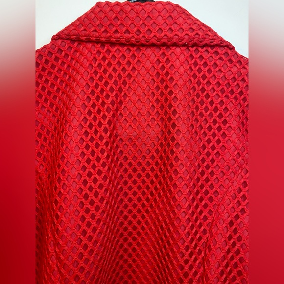 Jerry T Red Mesh Button-Up Dress Ptp 19” - Picture 7 of 7